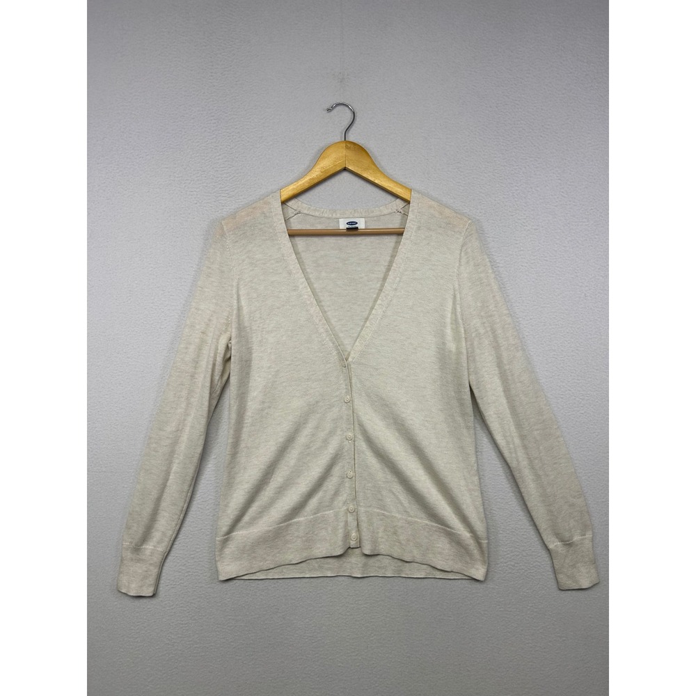 Minimalist Old Navy Women Size M Cream V-Neck Button Front Knit Cardigan Sweater